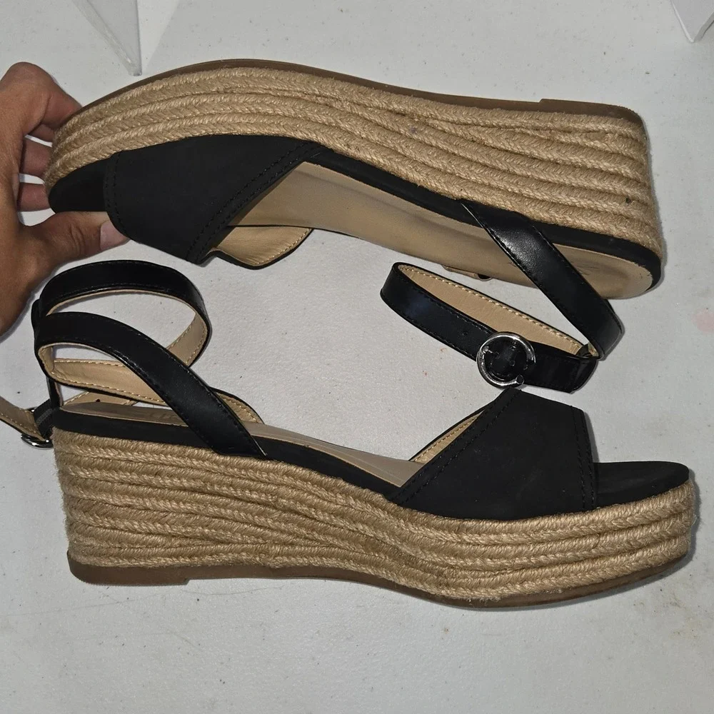 Naturalizer Bryar Black Espadrille Wedge Sandal Womens 8.5M Platform Ankle Strap
